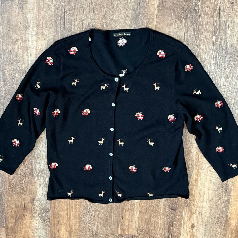 Erin Matthews Black Christmas Cardigan – Women’s Size L